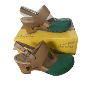 Dansko Women's Green and Brown Clogs